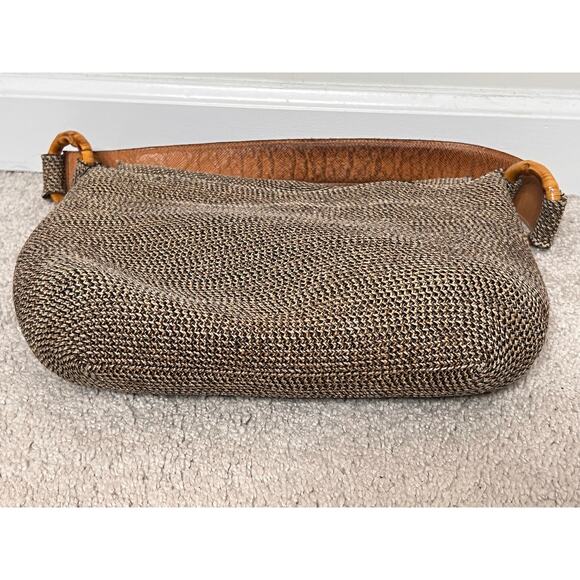 Eric Javits New York Woven Straw Shoulder Handbag with Bamboo Detail Tan - Picture 8 of 10